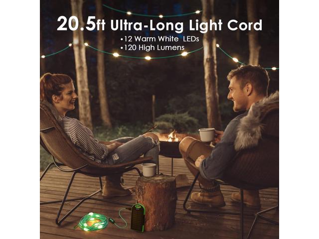 Anpro Solar Camping String Lights - 20.5Ft Solar String Lights Outdoor  Waterproof W/12LEDs, Rechargeable Light with Adjustable Brightness and 7  Modes, Led Camping Lights for Decor Outdoor Hiking 