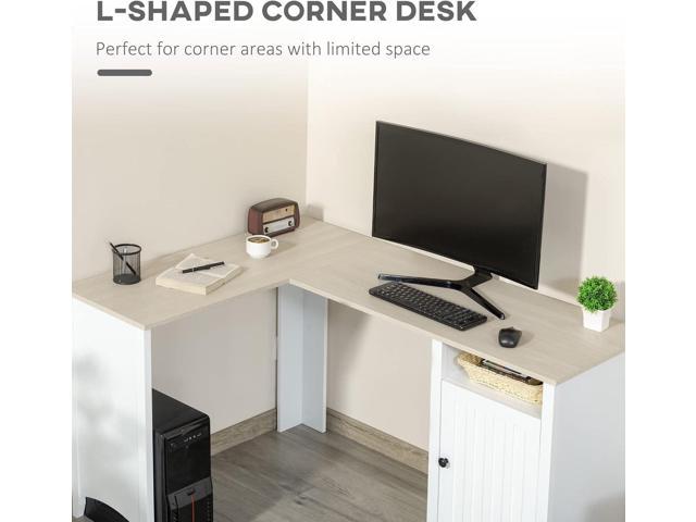 HOMCOM L Shaped Computer Desk with Storage Shelves Home Office