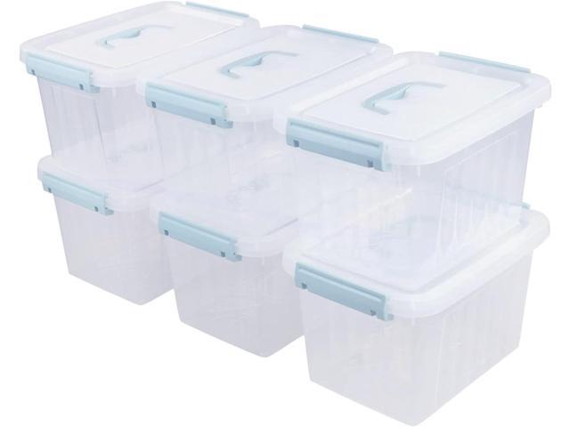 Sandmovie L Plastic Storage Bin Latch Box, Clear, 6 Packs