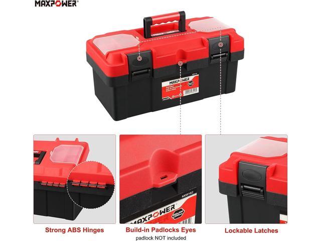 MAXPOWER Tool Box 16-inch, Small Plastic Tool Box with Latch and Removable  Tray, Red 