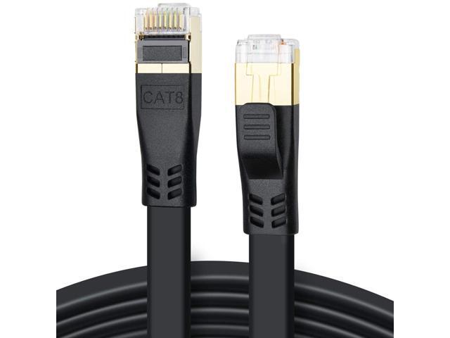 Câble Ethernet CAT8 2 M - 40 Gbps, 2000 MHz - Double Blindage SFTP, RJ45 Doré - Pour Gaming, PC, Box Internet, Smart TV - Noir