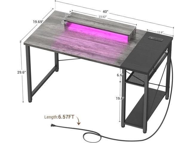 armocity Computer Desk with LED Lights, Gaming Desk with Power Outlet ...