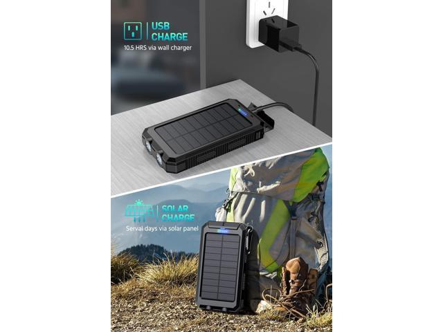 Solar Power Bank 36800mAh Portable Solar Charger 5V3.1A,QC 3.0 Dual 2  USB,LED Flashlights Port Strong LED IPX7 Flashlight,Waterproof, Dustproof