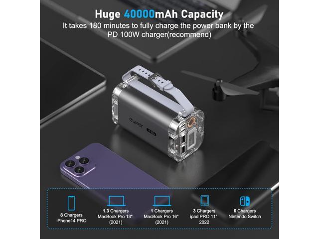 WhizMax 40,000mAh Laptop Portable Charger Power Bank 100W, See-Through  Design Battery Pack with LED Lights 