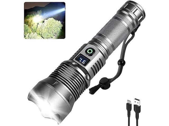 NJ FOREVER Super Bright Flash Light 200,000 High Lumens, Rechargeable LED  Flashlights, High Brightness Flashlight with Digital Power Display  Modes,  IPX6 Waterproof for Outdoor, Home, Camping