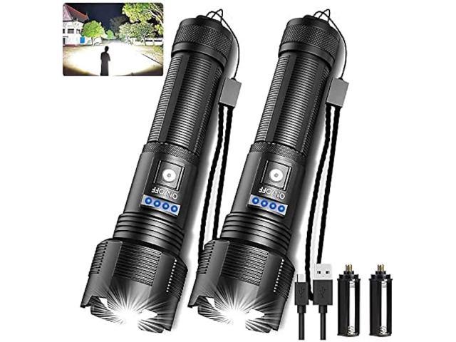 Hoxida Rechargeable LED Tactical FLashlights High Lumens, 10000 Lumens  XHP50 Super Bright LED Flashlight, Zoomable, IPX6 Waterproof, 5Modes,  Powerful Handheld Flashlight for Camping, 2PCS