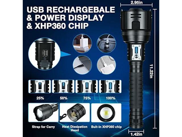 Chanarily XHP360 Rechargeable LED Flashlights, Super Bright 190000