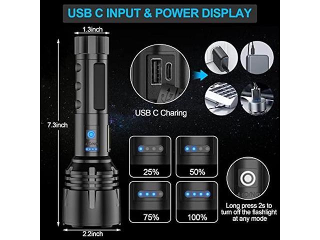 Flashlights LED High Lumens Rechargeable, 10000 Lumens XHP70.2 Tactical  Flashlights(battery inlcuded), High Powered Flash Light, Power Display, 7  Mode, Zoomable Waterproof for Camping Hiking Emergency 