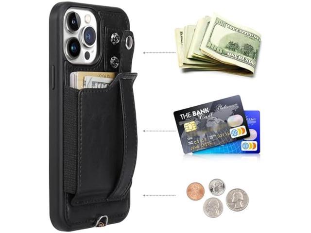 iPhone 12 Pro Max Wallet Case,TOOVREN iPhone 12 Pro Max Lanyard Case with Kickstand Leather Card Holder Adjustable Neck Strap, Phone Protective Back