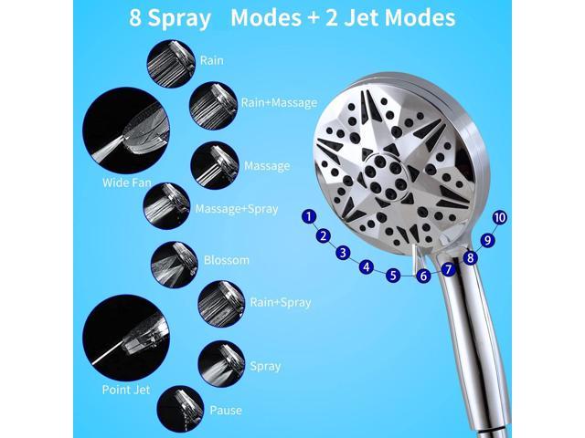 Bathroom Shower Head 5 Modes Adjustable Jetting Rainfall Shower