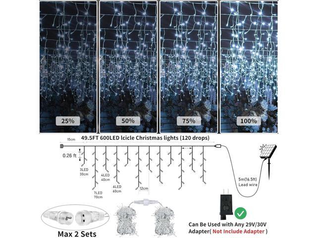 QLIRJAD Solar Icicle Lights Outdoor Decorations 600LED Connectable  Christmas Fairy String Lights USB Rechargeable 8 Modes Timmer Remote  Twinkle Lights for Xmas House Roof Party Wedding 