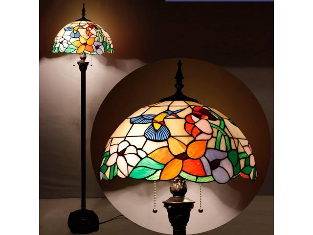 WERFACTORY Tiffany Floor Lamp Hummingbird Amber Stained Glass