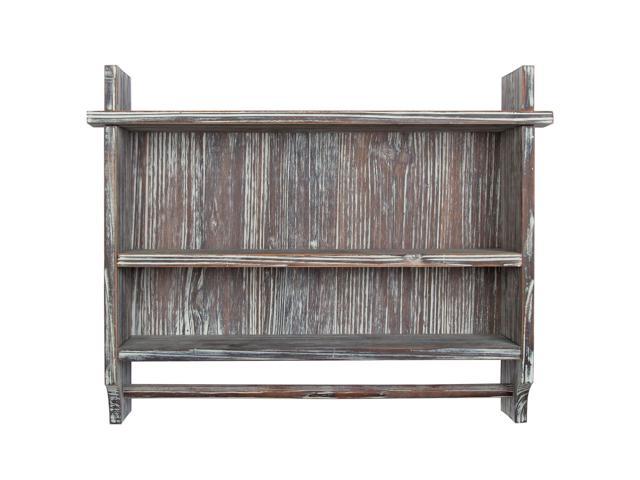 MyGift Wall-Mounted Rustic Gray Wood 3-Tier Bathroom Organizer Shelf Rack with 23 inch Hand Towel Bar