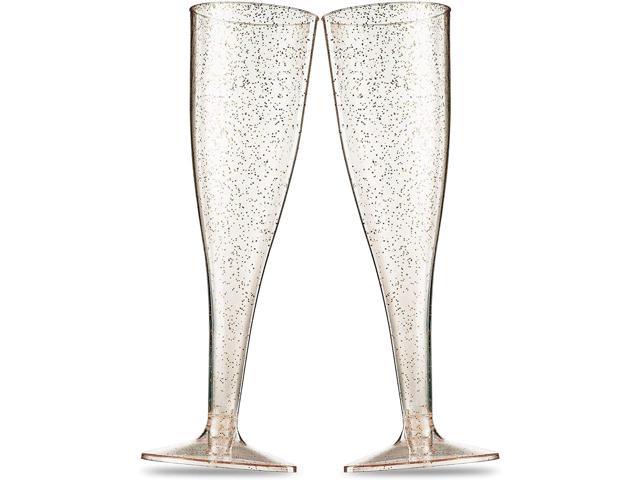 Photo 1 of 100 Plastic Champagne Flutes - Disposable Champagne Flute - Gold Glitter Plastic Champagne Glasses for Parties, Mimosa Bar, Events, Wedding and Shower Party Supplies - Toasting Cocktail Cups