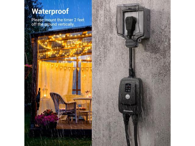 DEWENWILS Remote Control Outdoor Light Sensor Timer Waterproof with 2 Grounded Electrical Outlets for Outdoor Holiday Decorations Lights, 15A 1/2HP UL