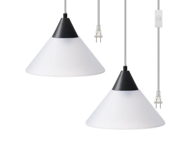 DEWENWILS 2-Pack Plug in Pendant Light Frosted Plastic Shade, Hanging Light  with 15Ft Clear Cord, On/Off Switch, for Living Room, Bedroom, Dining Hall 