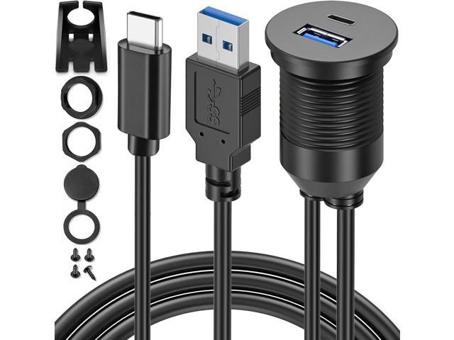 USB Type C 3.0 and USB 3.0 Male to Female Flush Mount Cable Waterproof Kit  Accessories Car Dash Panel Mount Adapter Converter Extension Extender for  Car Boat Motorcycle Motorbike 3 Feet 