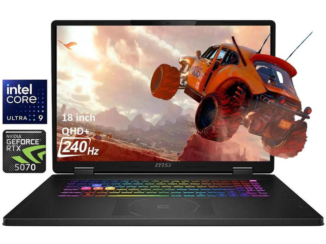MSI Crosshair 18 HX AI 18" QHD+ 240Hz Gaming Laptop NVIDIA RTX 5070 Intel Core Ultra 9 275HX (Beat i9-14900HX) 32GB DDR5 1TB SSD RGB Backlit KB Wi-Fi 6E Bluetooth 5.3 HDMI RJ-45 Windows 11 Home Gray