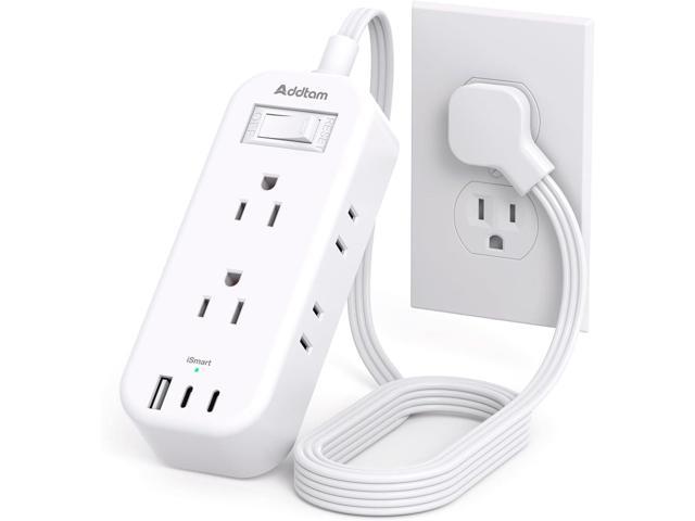 Flat Plug Power Strip, Ultra Thin Extension Cord - Addtam 12 Widely AC 3  Sides Multiple Outlets, 5Ft, 900J Surge Protector, Wall Mount, Desk  Charging