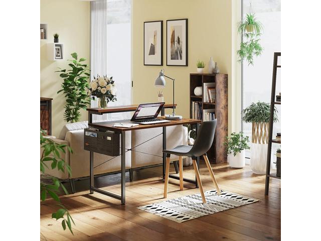 ODK Home Computer Writing Desk 39 inch, Sturdy Home Office Table, Work Desk with A Storage Bag and Headphone Hook, Vintage, Brown