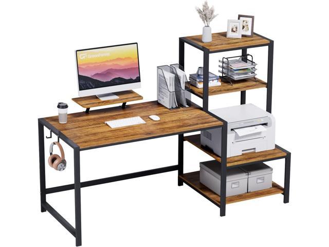 98Home Office Desk with Storage, Two Person Office Computer Desk with  Letter/A4 File Drawer, Power Strip with USB,White