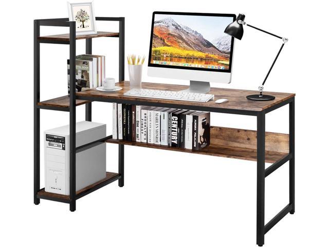  Tangkula L-shaped Office Desk, 59 Inch Large Corner Desk,  Full-length Open Shelf & 2-Tier Side Shelves, Home Office Desk, Writing Desk  Computer Workstation for Working, Studying, Gaming (Rustic Brown) : Home