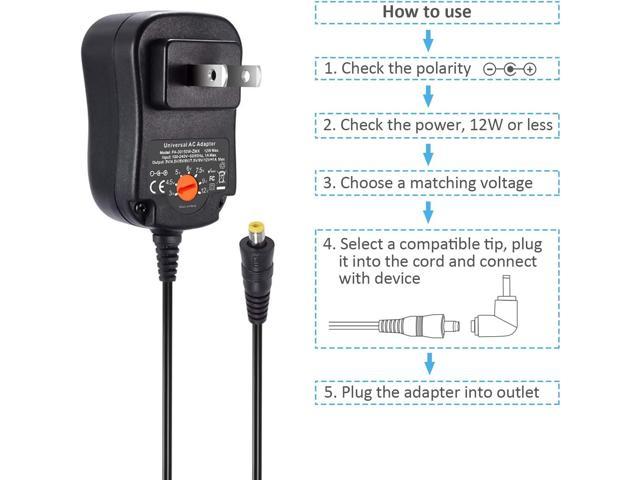 5V 2A AC Adapter, Basicvolt Versatile 5Volt 2Amp Power Supply Wall Charger  Power Adapter w/ 8 Tips for Tablet, Camera, BT Speaker, GPS, USB Hub, TV