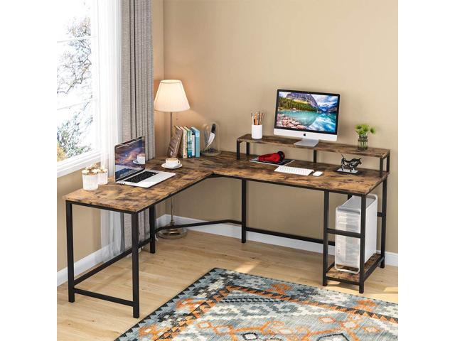 KYNEULIFE Computer Desk with Storage Shelves, 47 inch Home Office Desk  Small Space Sturdy Writing Table for Study Work with Reversible Bookshelf  Headphone Hooks PC Workstation Gaming Desk,Rustic Brown 