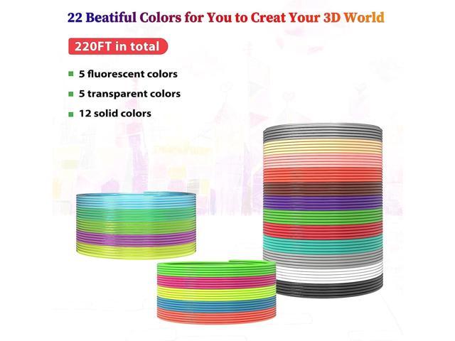 3Dgenius 22 Colors 3D Pen Filament 1.75mm PLA, Each Color 10 Feet, Total  220 Feet 3D Pen Filament Refills 3D Printing Pen Refills with  High-Precision