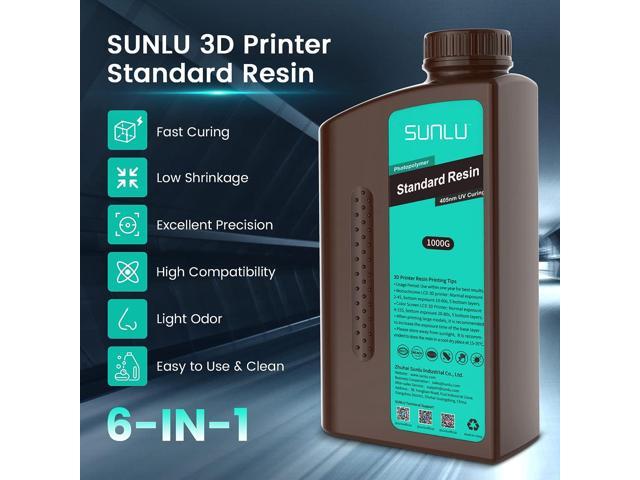 SUNLU 3D Printer Resin 1kg, 405nm UV Curing Standard Photopolymer Rapid Resin for 4K/8K LCD/DLP/SLA 3D Printing, High Precision, Low Shrinkage, Grey 1