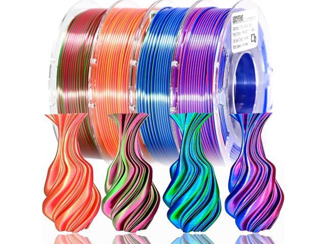 LOCYFENS 3D Printer Filament PLA, Rainbow PLA Filament 1.75mm +/-0.02mm, Silk PLA Dual Color Filament, 2 in 1 Coextrusion 3D Filament Bundle 200g x 4
