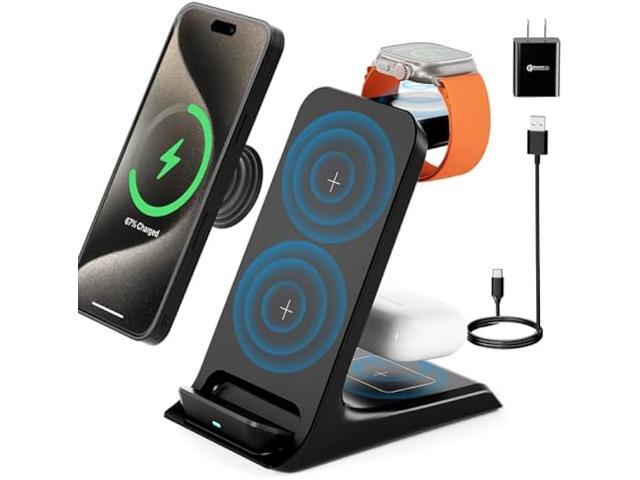 JARGOU Magnetic Wireless Charging Station,3 in Wireless Charger for iPhone 14 13 12 Pro Max Mini Plus,Magnetic Charger Stand Compatible for iWatch U