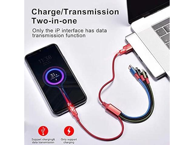 2Pack Multi Charging Cable Multiple Charger Cord Nylon Braided Short 1FT 4  in 1 USB Charge Cord with Phone/Type C/Micro USB Connector for Phone/Galaxy