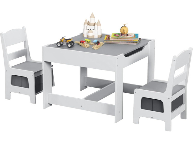Costzon Kids Table and Chair Set, 3 in 1 Wooden Activity Table with ...