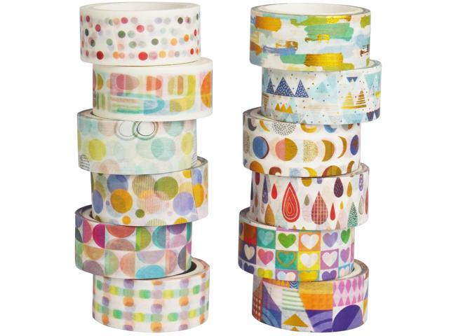 YUBX Basic Washi Tape Set 12 Rolls Dot & Grid Masking White Decorative Tapes  