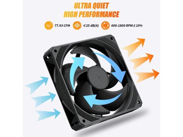 upHere U2K Case Fan 120mm Black PWM Silent Computer Cooling Fans All-in ...