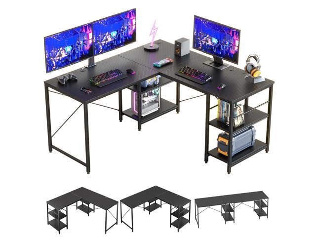 Bestier L Shaped Gaming Desk with Shelves 95.2 Inch Reversible Corner ...