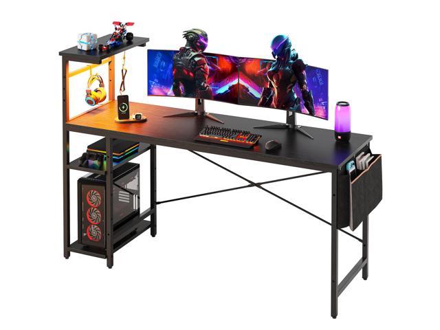 Bestier 61.3 Inch Gaming Desk, 4 Tier Shelf Computer Desk with LED ...