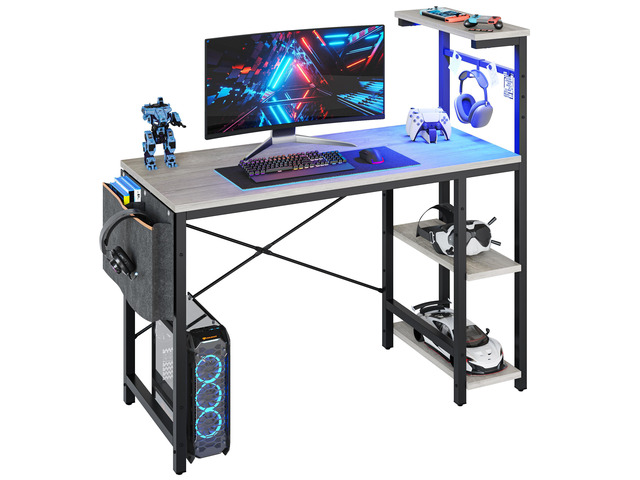 Bestier 44 Inch Gaming Desk, 4 Tier Shelf Computer Desk with LED ...
