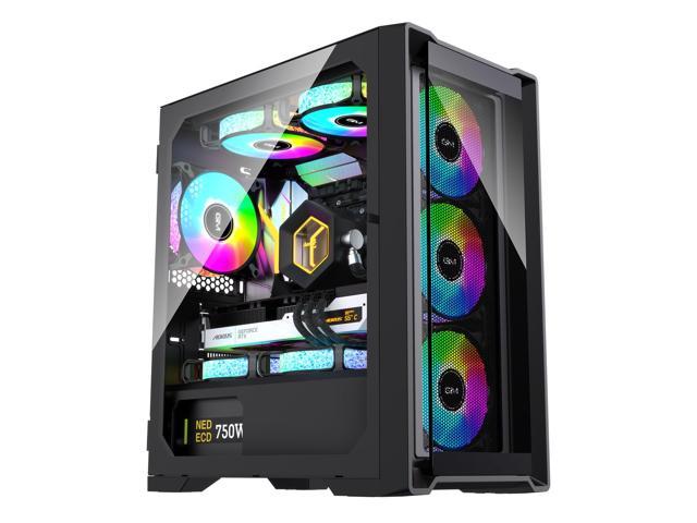 GIM Mid Tower PC Case Gaming Case with Opening Tempered Glass Side ...