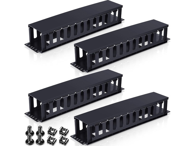 4 Pack 2U Horizontal Rack Mount Cable Management 19 Inch 12 Slots Mount ...