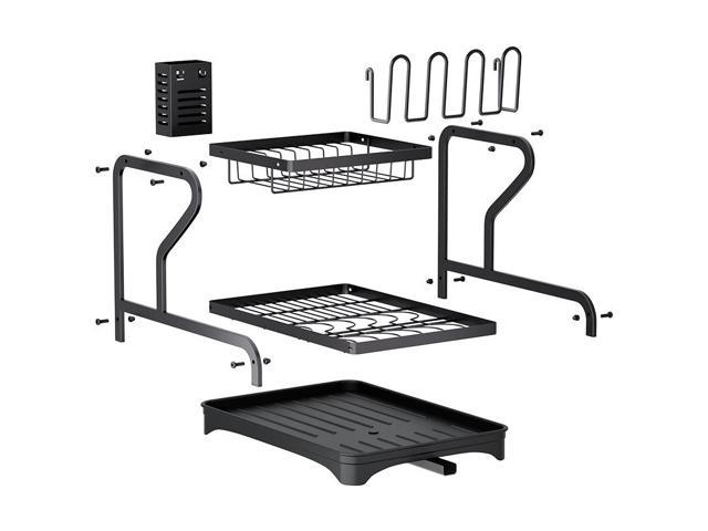 LIMORUNS Dishracks On Counter with Drainboard 2 Tier Set of Dish Drying  Rack with Drainboard Utensils & Cutting Board Holder, Rustproof Large Black