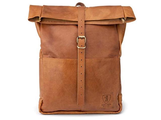 BERLINER BAGS Vintage Leather Backpack Paris, Large Waterproof Bookbag for Men and Women - Brown