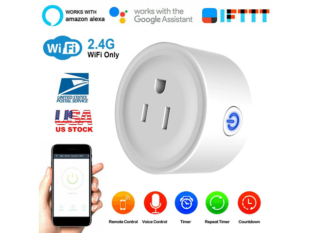 WiFi Smart Mini Plug Outlet Remote Control Timer Switch Socket Alexa ...