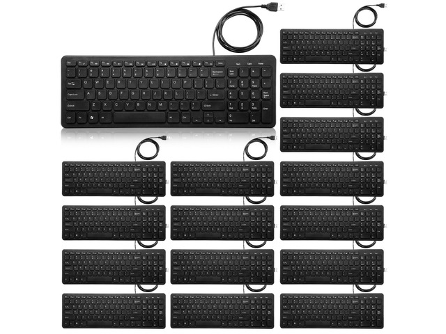 Kanayu 16 Pcs Wired Keyboard Bulk Slim Low Profile USB Keyboard with ...