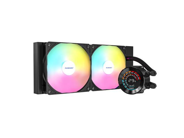 AUSDOM240mmAIOCPULiquidCoolerforDesketop-2.1"LCDDisplayforPerformanceMetrics,High-PerformancePump,2x120PARGBFans,CompatiblewithIntel&AMD-Black