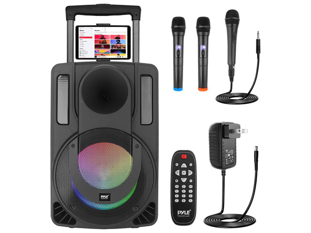 Pyle 15" Bluetooth Portable PA Speaker System - Wireless Karaoke Audio ...