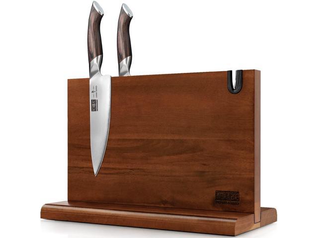 HOSHANHO Magnetic Knife Block 14 x 10 Inches, Double Sided Magnetic Knife Holder Rack for Kitchen Counter, Acacia Wood Magnetic Knife Storage Stand