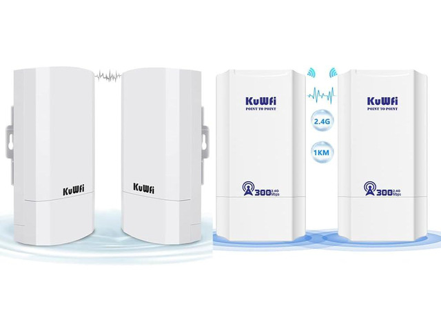 KuWFi Bundle of Goods 2.4G Wireless WiFi Bridge and Long Range Outdoor ...