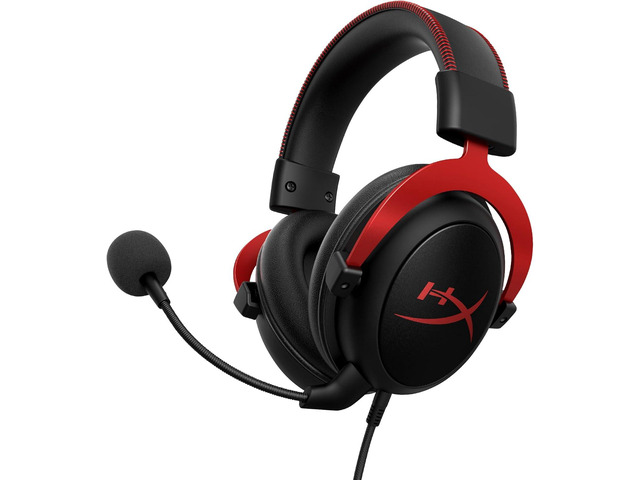 HyperX Cloud II RD-Wired Gaming Headset, 7.1 Surround Sound, Memory Foam Ear Pads, Durable Aluminum Frame, Detachable Microphone, Works with PC, PS5, PS4, Xbox Series X|S, Xbox One  Black Red